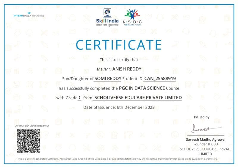 NSDC Certified Data Science Certificate